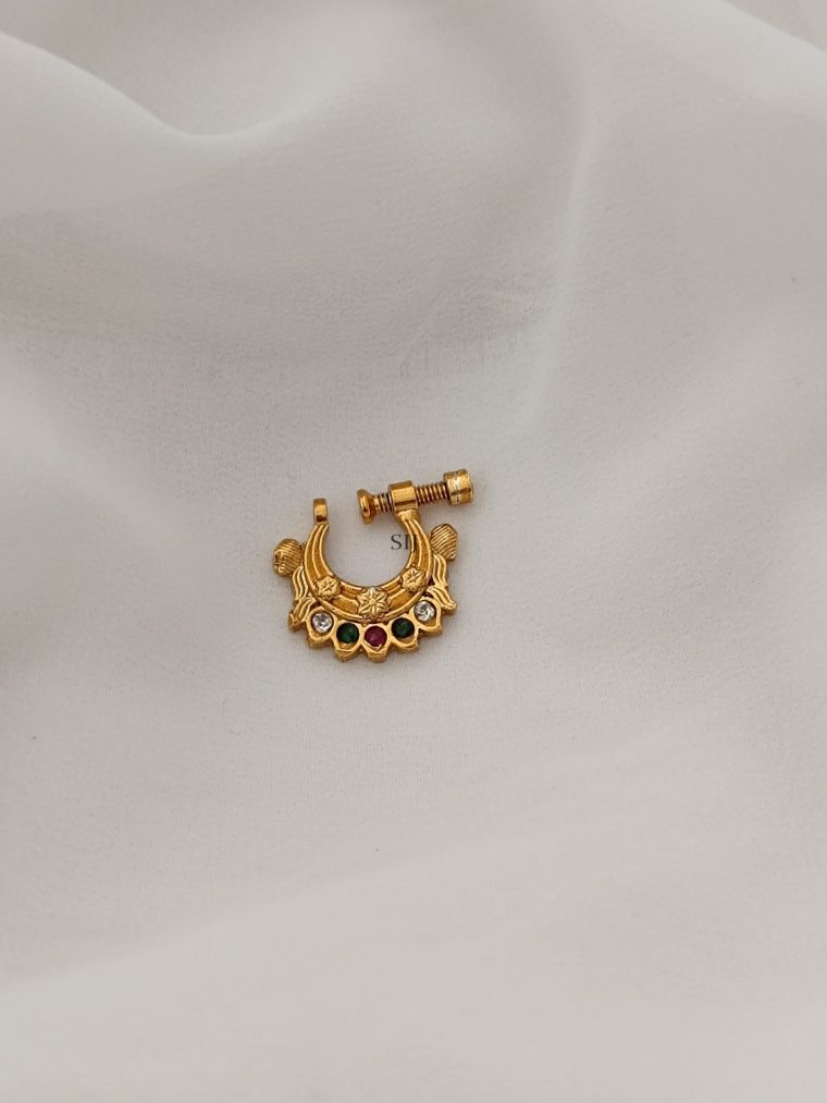 Gold Finish Multicolor Stone Nose Pin