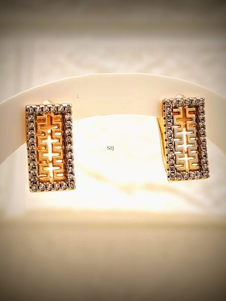 Gold Plated AD Studded Rectangular Shape Hoop Earrings