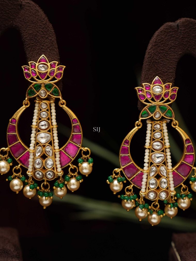 Gold Plated Beaded Polki Earrings