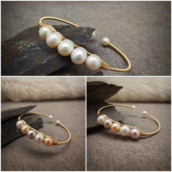 Gold Plated Multicolor Pearl Bangle Bracelet