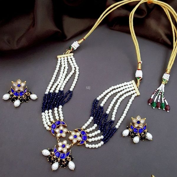 Half Moon Design Kundan Jadau Blue Stone Pearl Choker