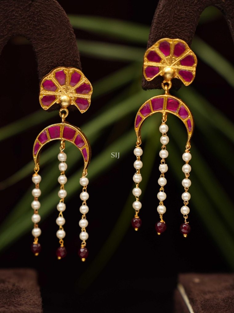 Half Moon Design Polki Tassel Earrings