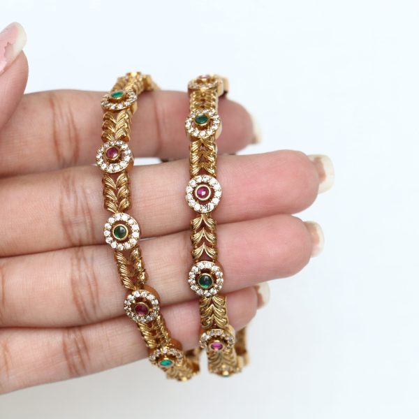 Imitation AD Studded Green &Red Stone Bangles