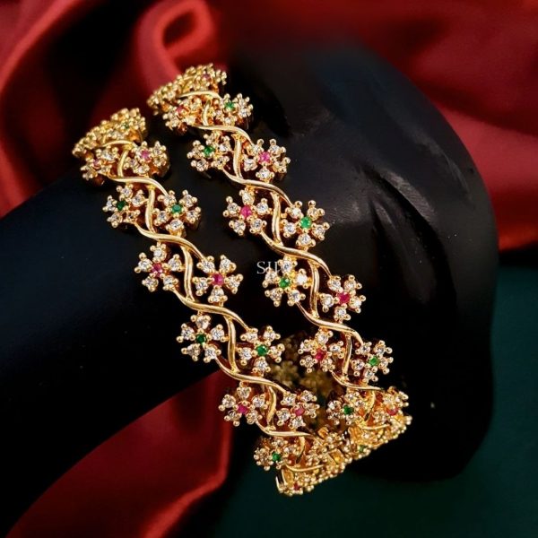 Imitation Flower Design AD Studded Bangles