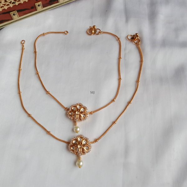 Imitation Pearl Drop Kundan Anklets