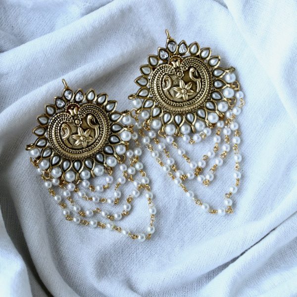 Imitation Pearl Layered Kundan Stone Earrings