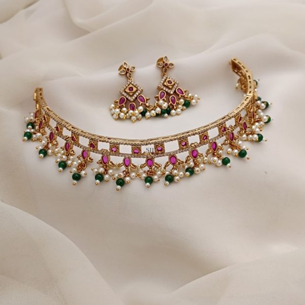 Imitation Pink& White Stone Pearl Choker