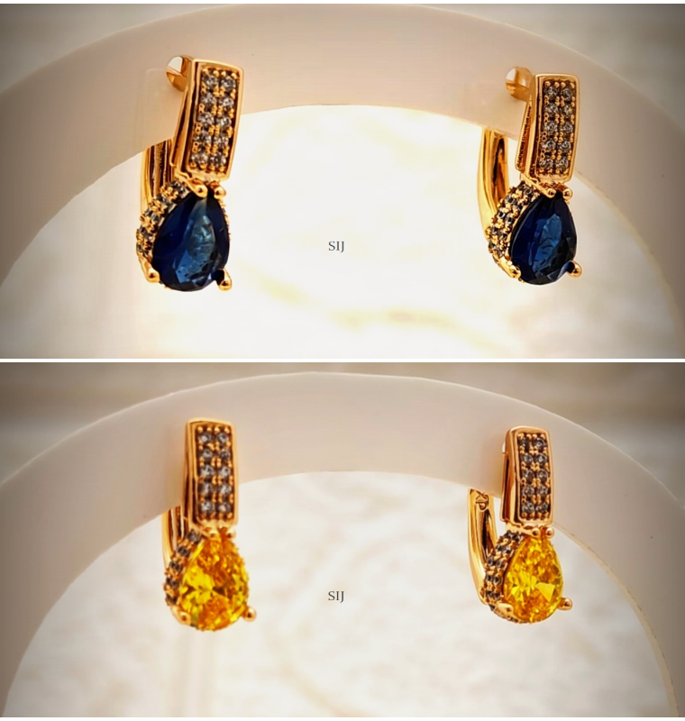 Imitation Yellow &Blue Stone Studded Earrings