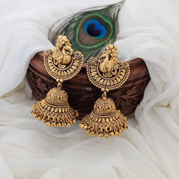 Matte Finish Peacock Design Jhumkas