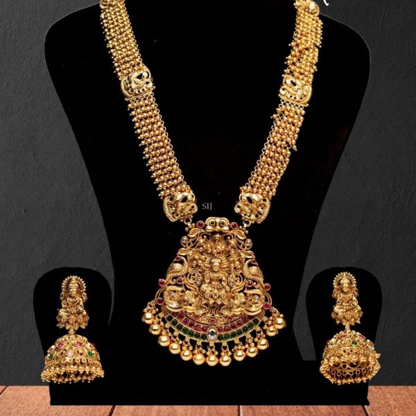 Traditional Gold Plated Balls Peacock Lakshmi Haram