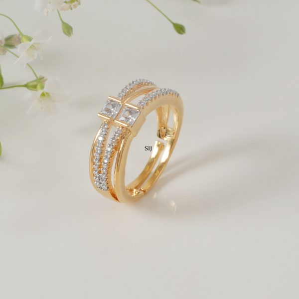 Two Layer Gold Finish CZ Finger Ring