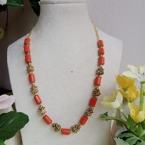 Cylindrical Coral and Antique Beads Chain