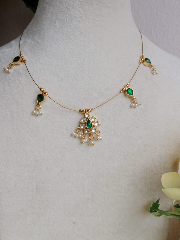 Gold Plated Jadau Kundan Pendant Necklace with Pearls