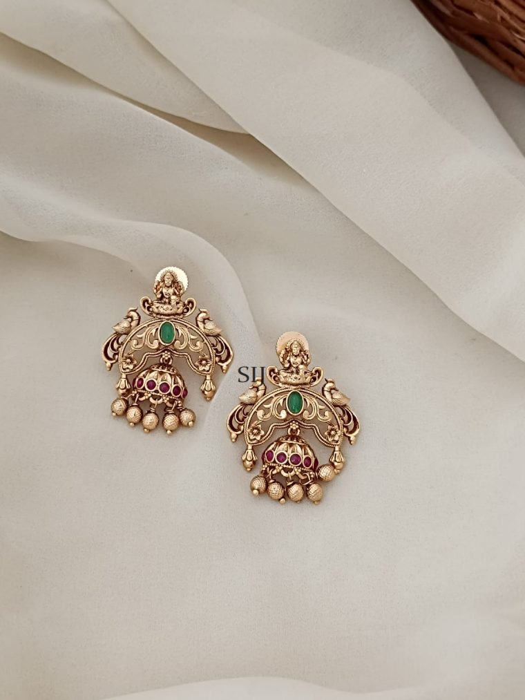 Temple Design Jhumka With Chandbali Earrings