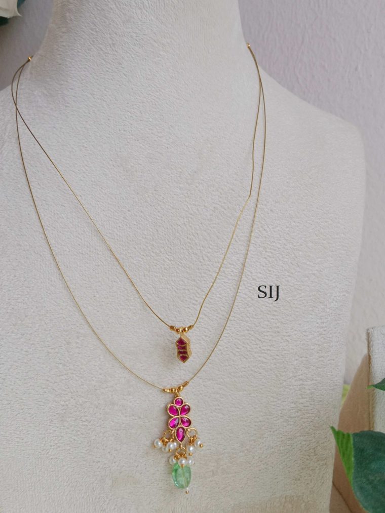 Gold Plated 2 Layer Jadau Pendant Chain