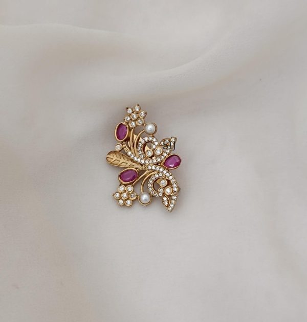 Ruby and White Stones Butterfly Saree Pin