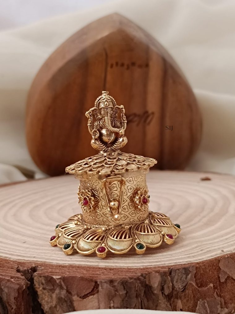 Multi Stones Ganesha Kumkum Box