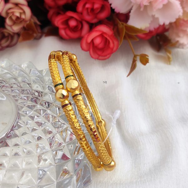 Gold Finish Round Design Balls Bangles