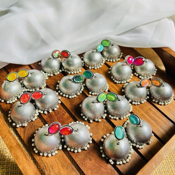 Silver Jhumkas with Glittering Tops