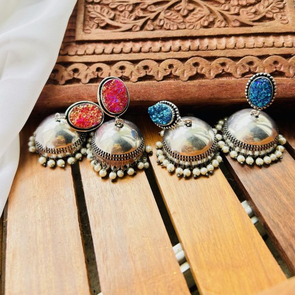 Silver Jhumkas with Oval Tops