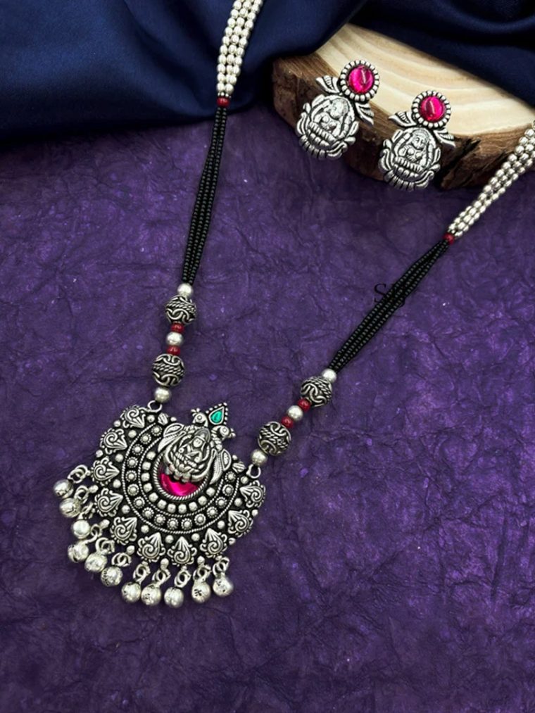 Traditional Black Beads Oxidised Necklace