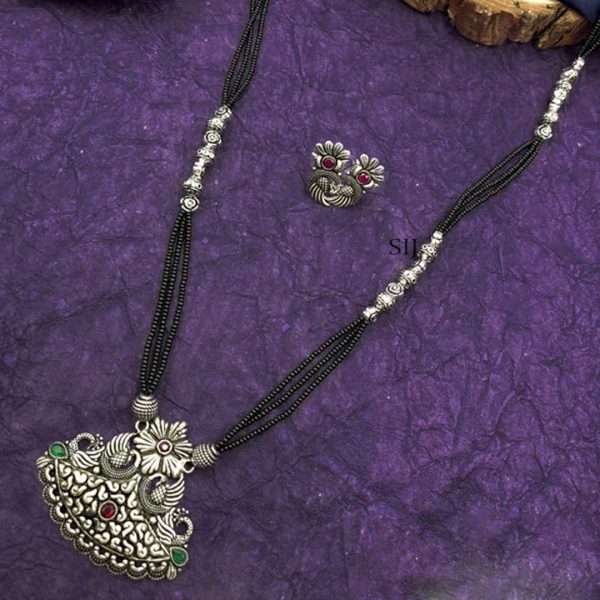 Black Beads Oxidised Necklace