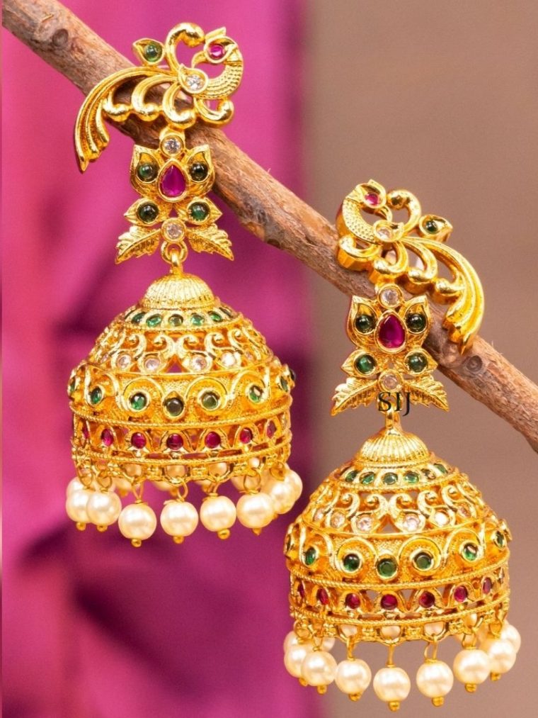 Imitation Gold Plated AD Stone Jhumkas