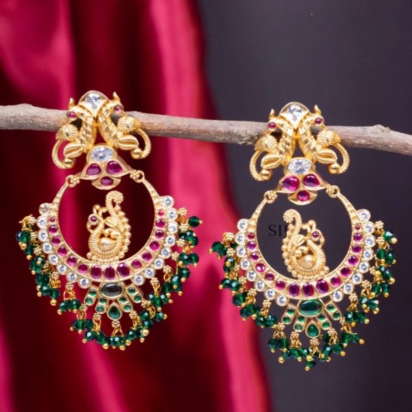 Peacock Center Green Crystal Chandbali Earrings