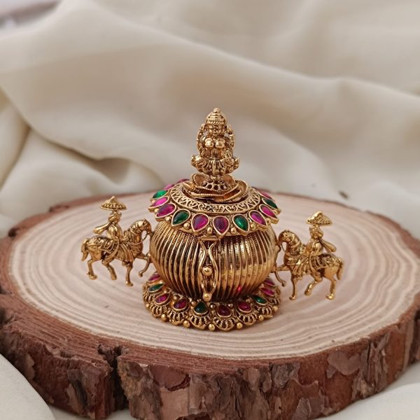 Antique Green &Pink Stone Lakshmi Kumkum Box