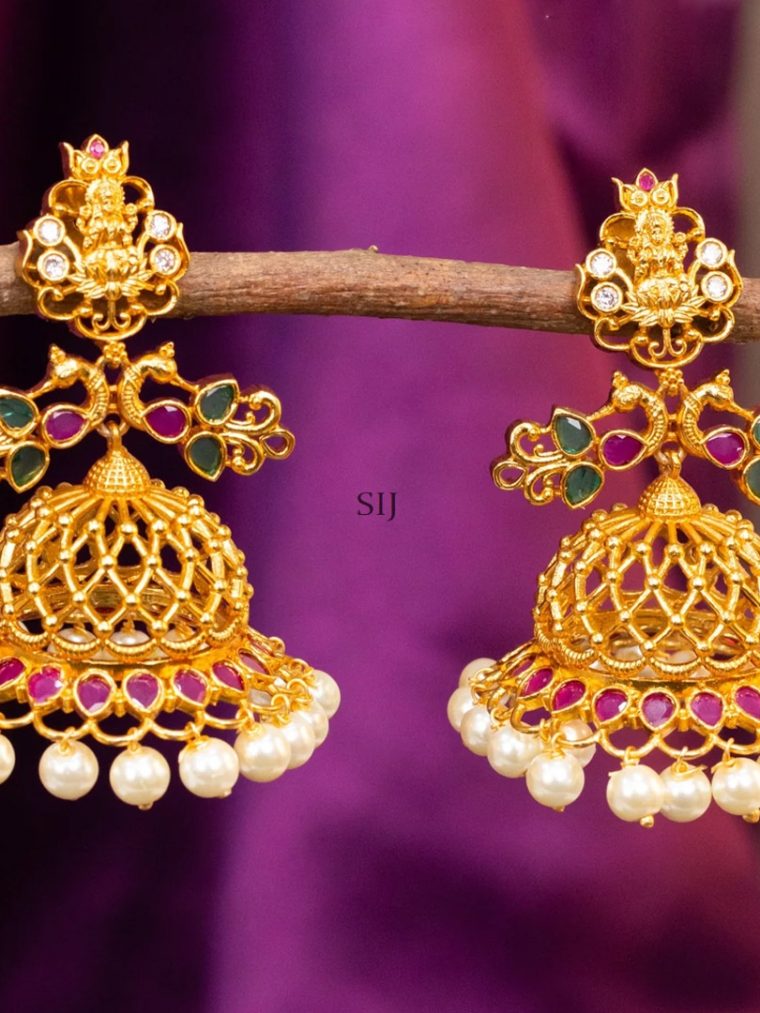 Artificial Pearl Drop Peacock Design Jhumkas