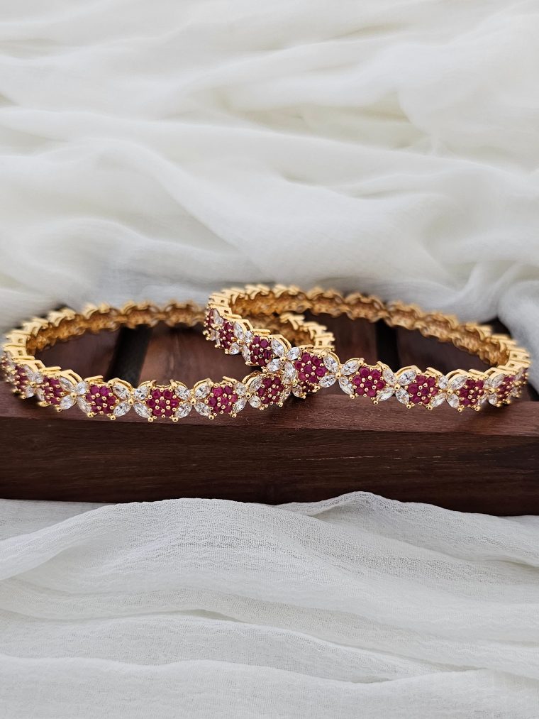 Artificial Red& CZ Stone Flower Design Bangles