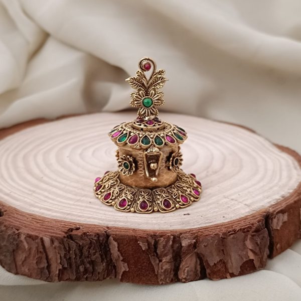 Flower Design Green &Pink Stone Kumkum Box