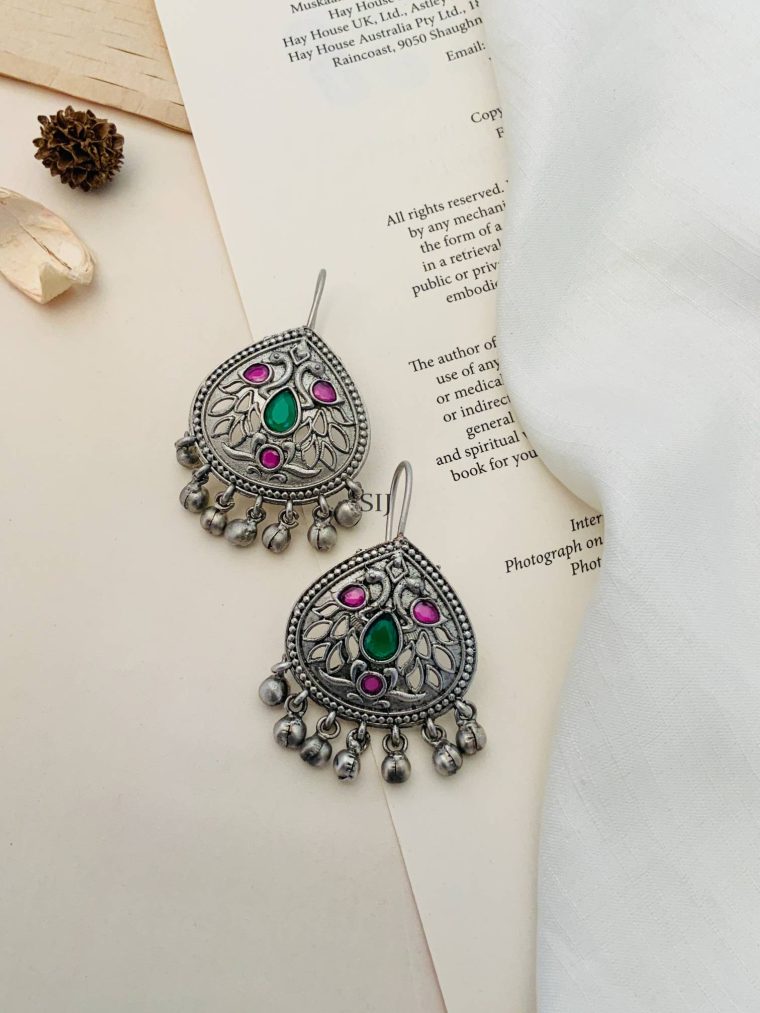 German Silver Plated Peacock Design Earrings