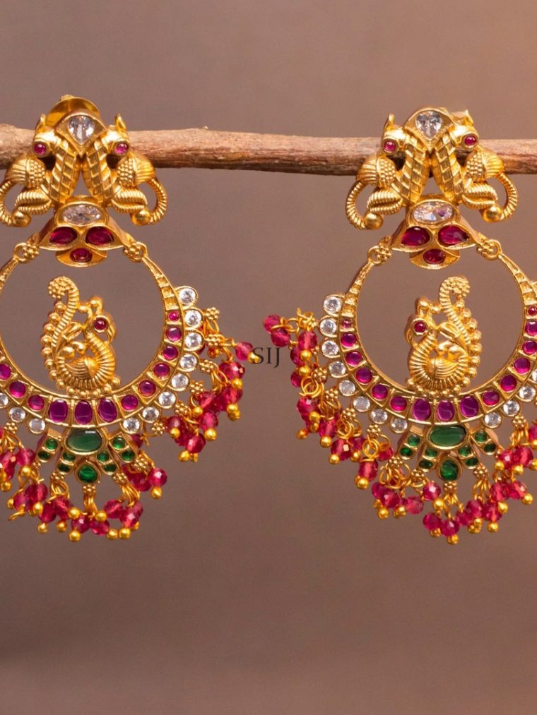 Gold Finish Peacocks Design Chand Bali Earrings