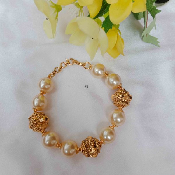 Gold Finish Pearl And Gold Beaded Bracelet