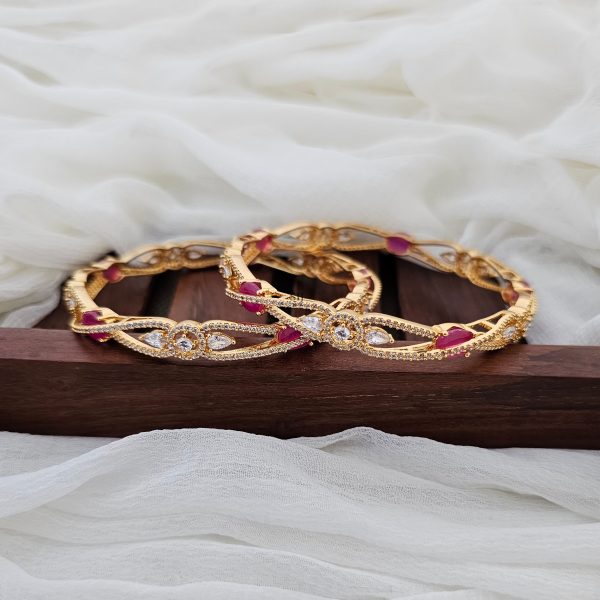 Gold Plated Pink And CZ Stone Bangles