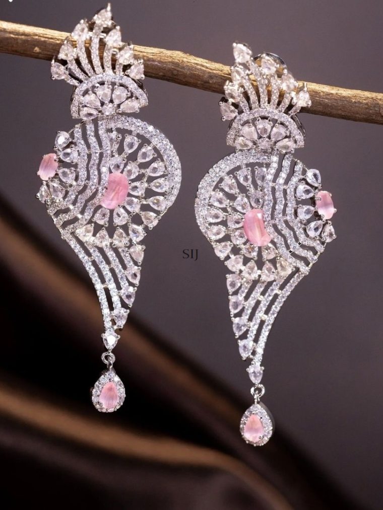 Imitation AD Studded Light Pink Stone Earrings