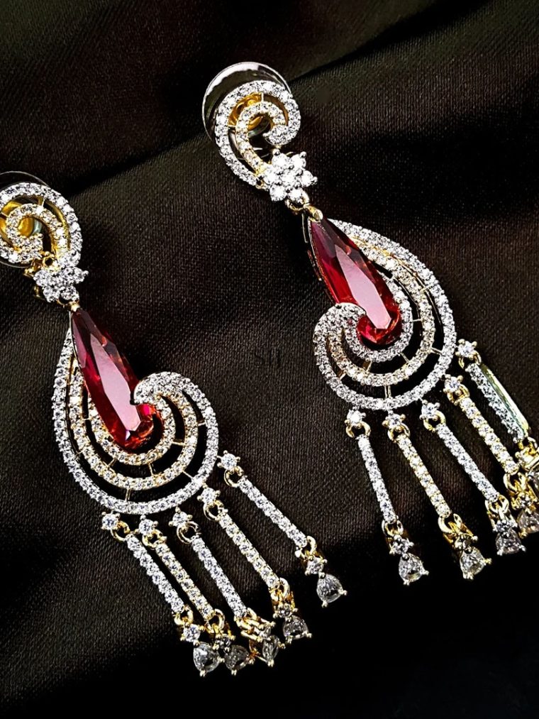 Imitation AD Studded Red Stone Earrings