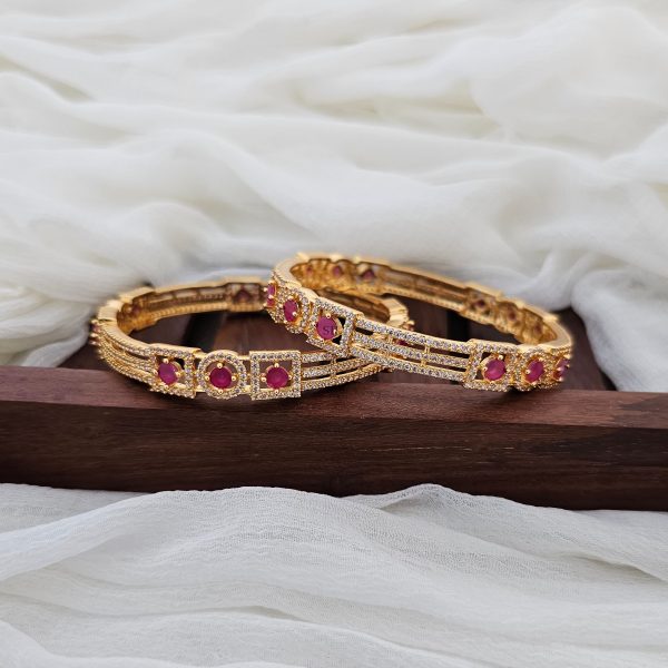 Imitation Pink And CZ Stone Bangles