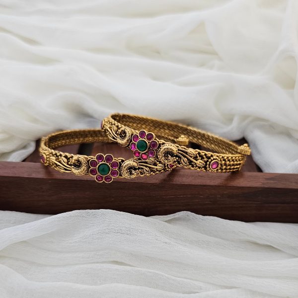 Imitation Pink Stone Dual Peacock Bangles