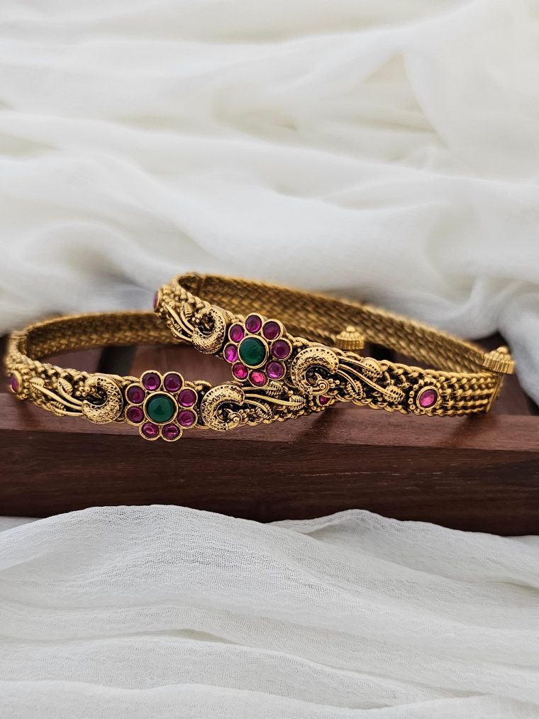 Imitation Pink Stone Dual Peacock Bangles