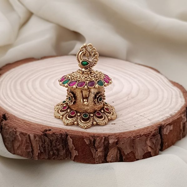 Peacock Design Green &Pink Stone Kumkum Box