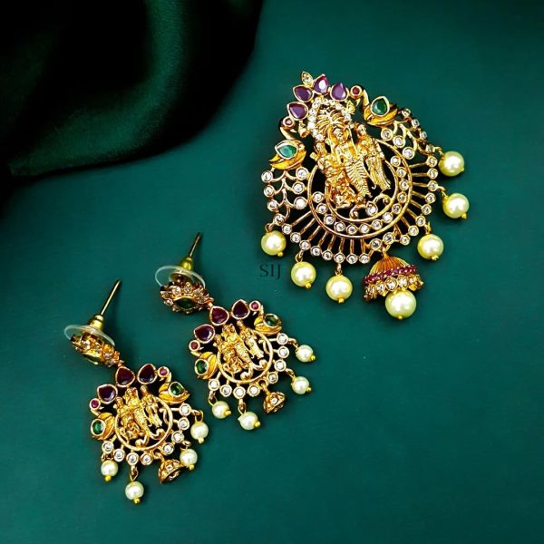 Pearl Drop AD Studded Ram Parivar Pendant With Earring