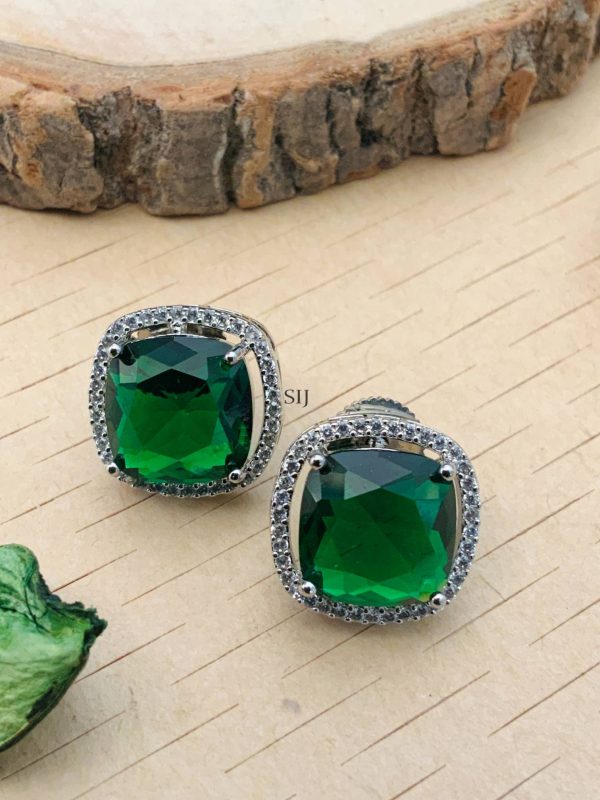 Silver Plated Green Stone Ear Studs