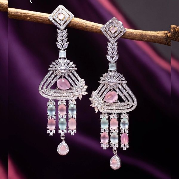 Triangle Shape 3 Layered Drop AD Studded Earrings