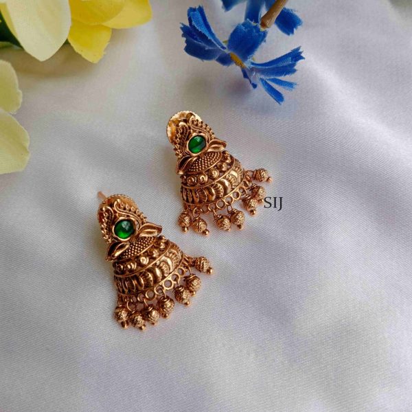 Traditional Green Stone Gold Plated Jhumkas