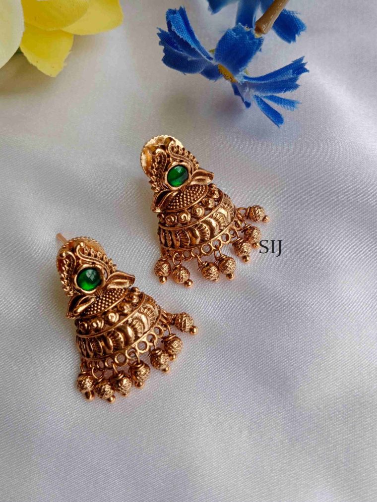 Traditional Green Stone Gold Plated Jhumkas