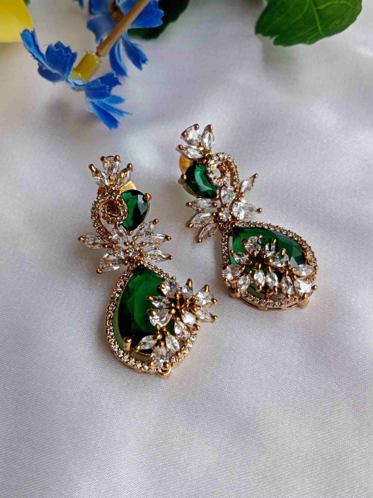 Traditional Emerald Drop Victorian Stones Earrings