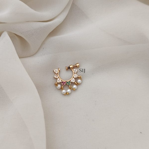 Artificial AD Stones And Pearl Ring Type Nose Pin