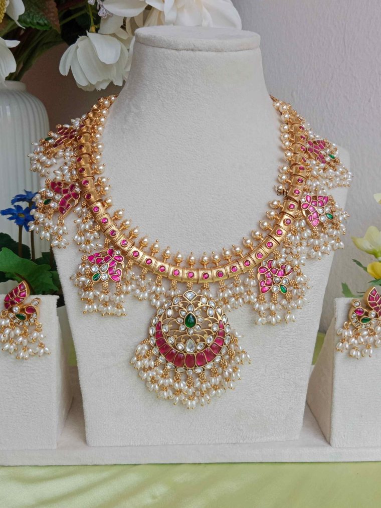 Gold Plated Jadau Kundan Guttapusalu Necklace